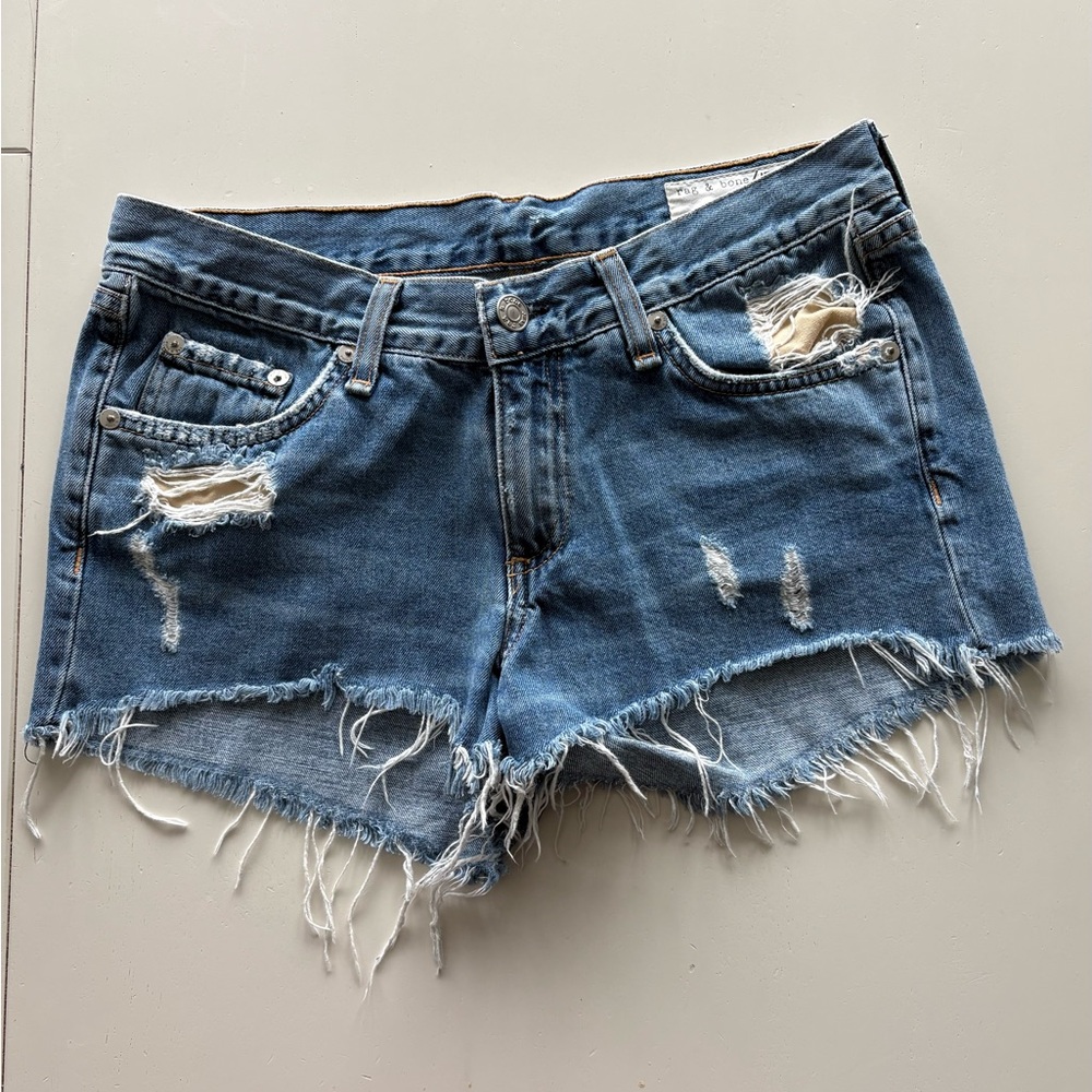 rag & bone Blue Distressed Jean Shorts